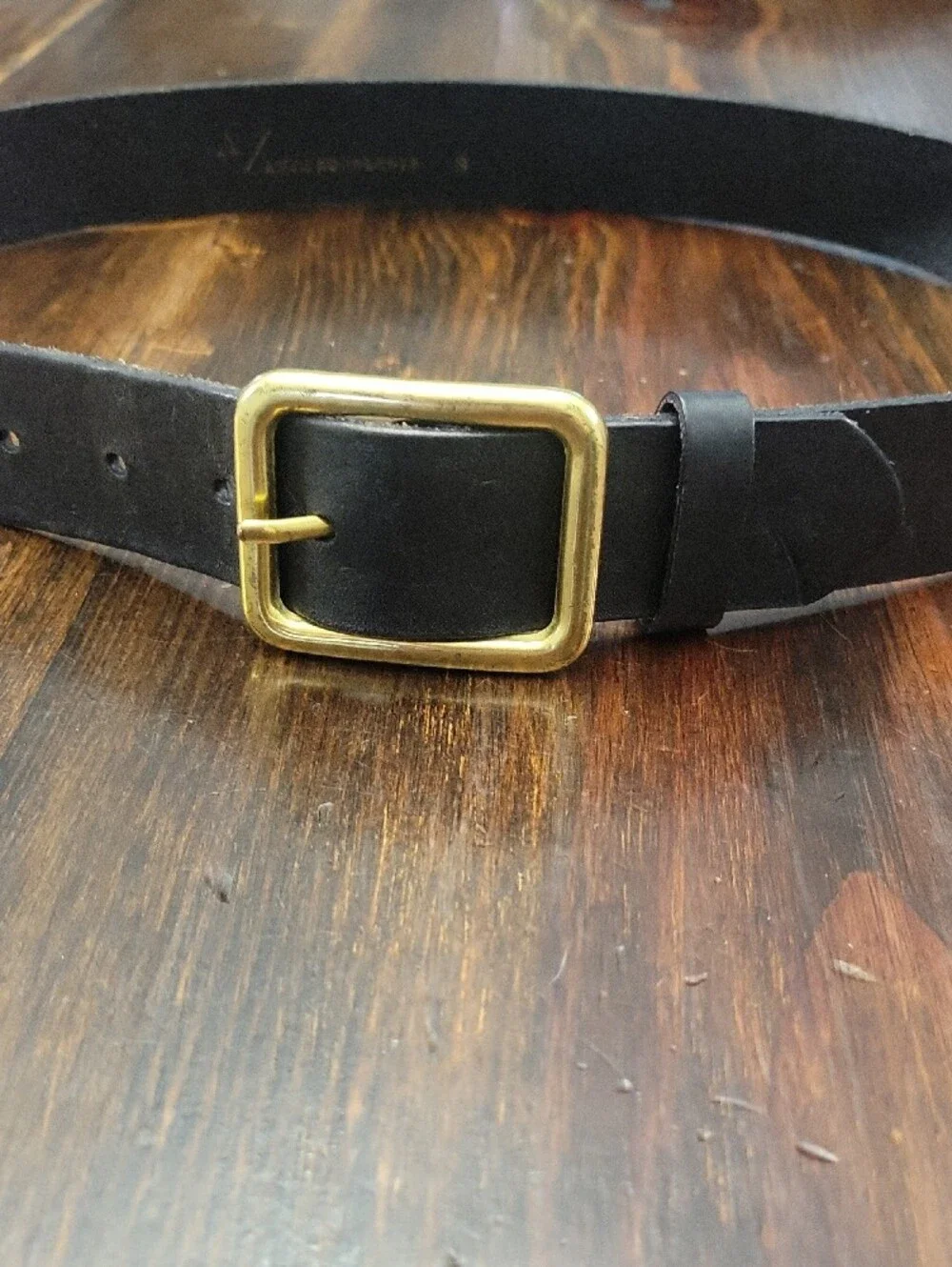 Anthropologie Black Leather Logo-Stamped Belt